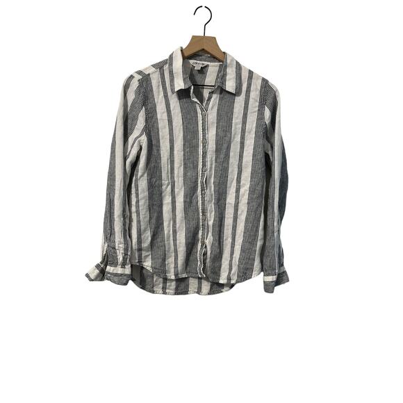 Orvis Womens Linen Blend Long Sleeve Button Down Roll Tab Black White Small - Picture 1 of 8